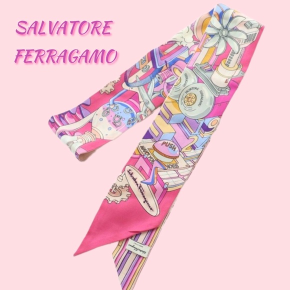 Salvatore Ferragamo Accessories - Salvatore Ferragamo Vibrant Pink Graphic Scarf